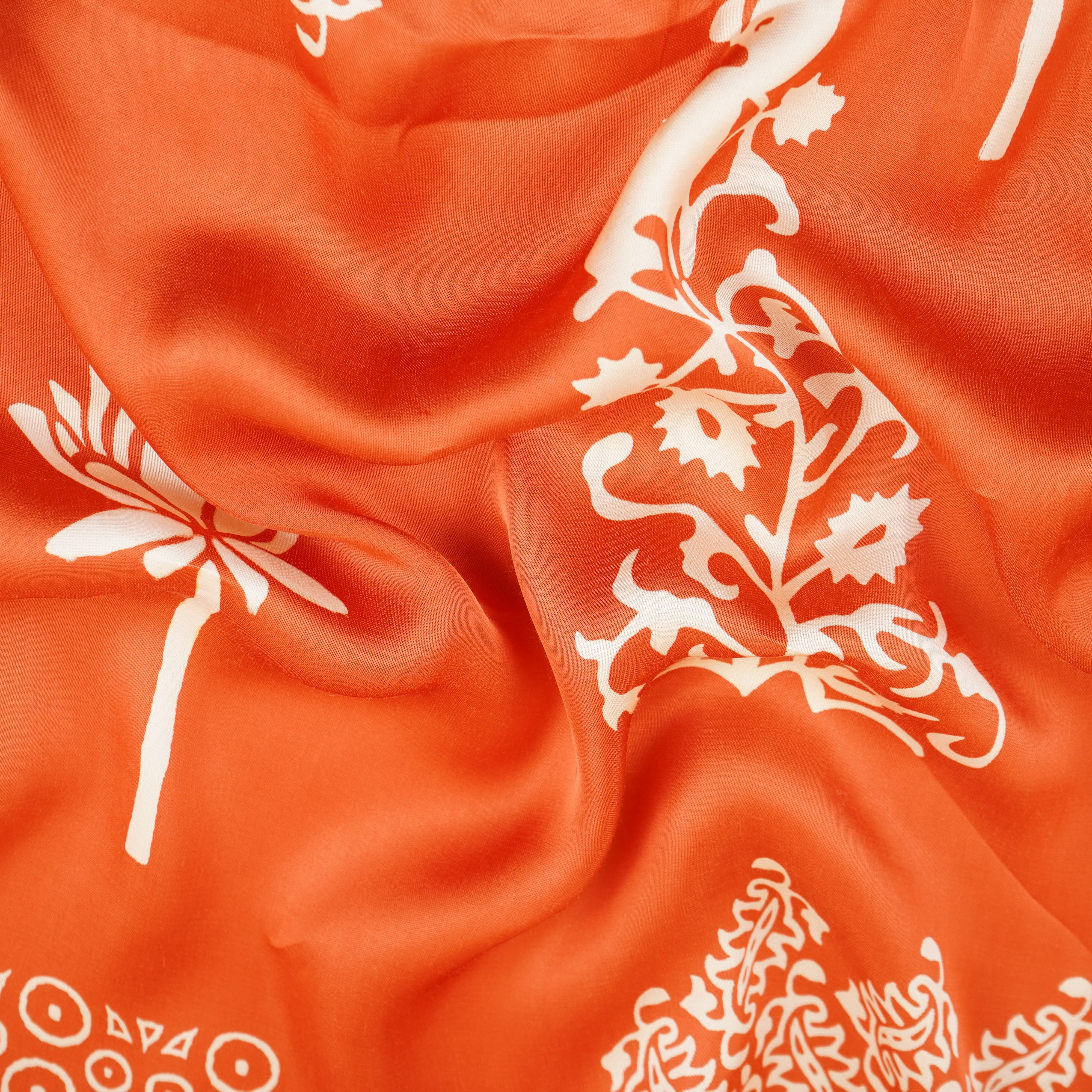 Orange Floral Block Print Modal Satin SN-29520 - TradeUNO