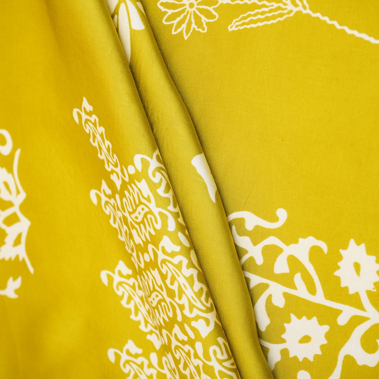 Parrot Green Floral Block Print Modal Satin SN-29521