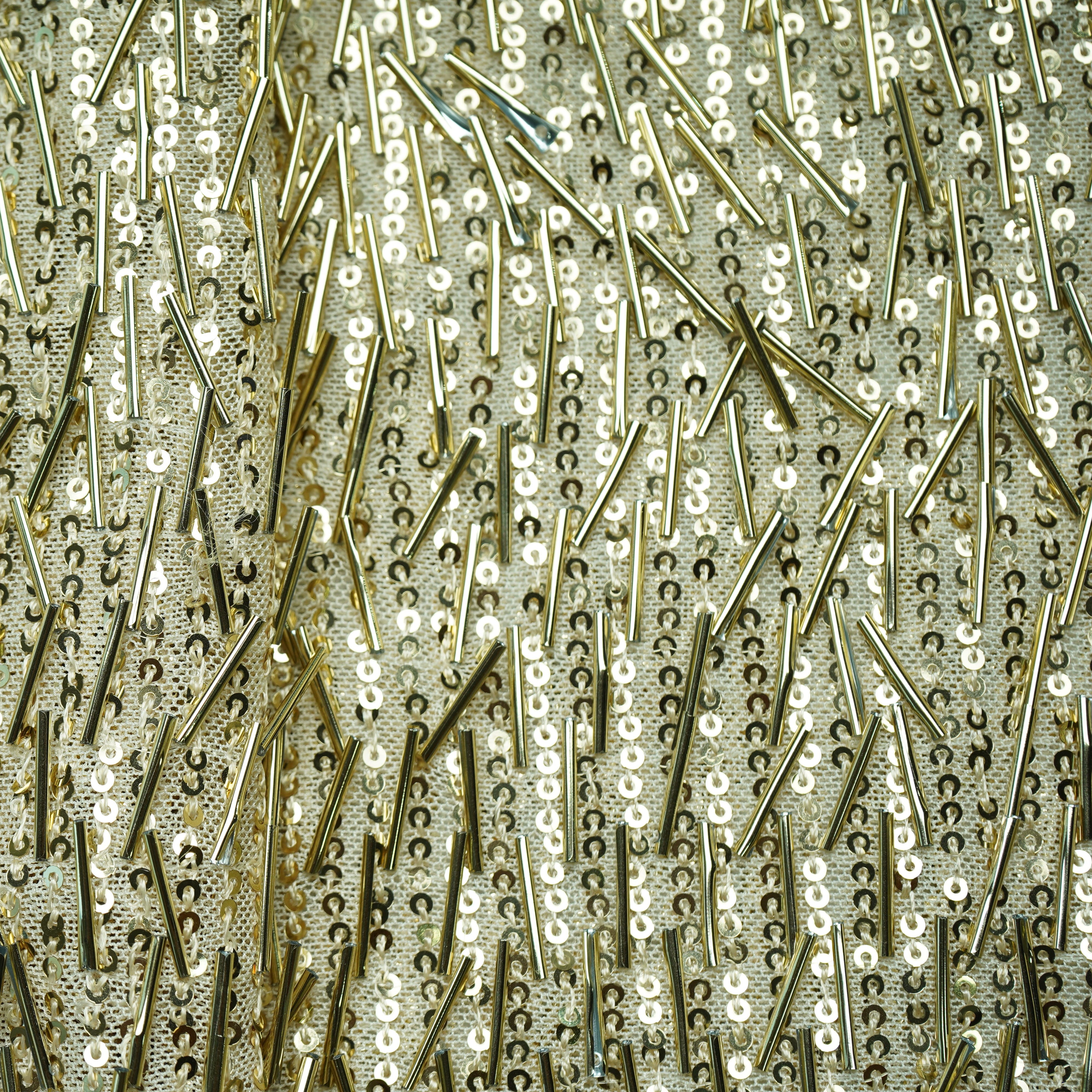 Golden 3D Hanging Tassles Power Net Fabric 18798