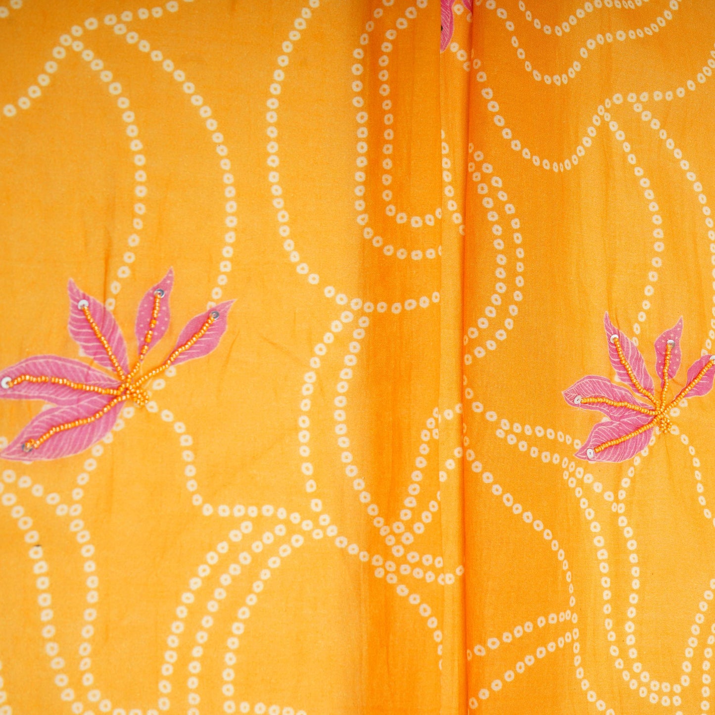 Brown Bandhani Cutdana Mul Chanderi Fabric VF-30646