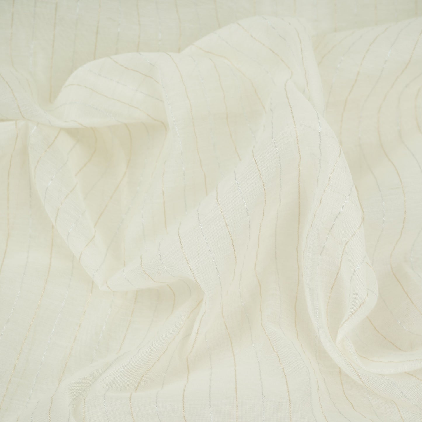 Off White Dyeable Silver Stripes Tissue Fabric AC-32446
