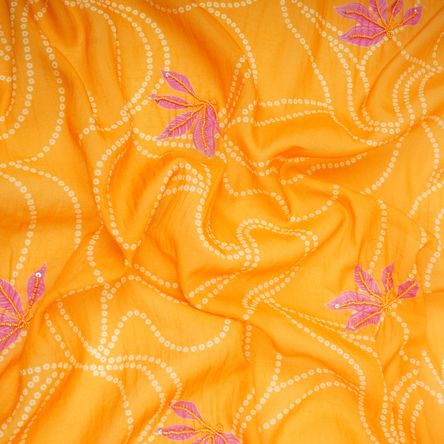 Brown Bandhani Cutdana Mul Chanderi Fabric VF-30646