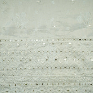 Golden Floral Border Sequins Woven Zari Work Tissue Organza Fabric 15366