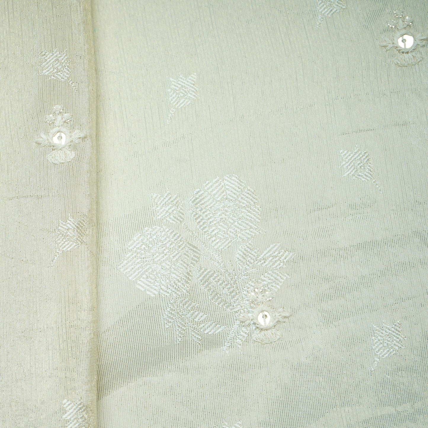 Golden Floral Border Sequins Woven Zari Work Tissue Organza Fabric 15366