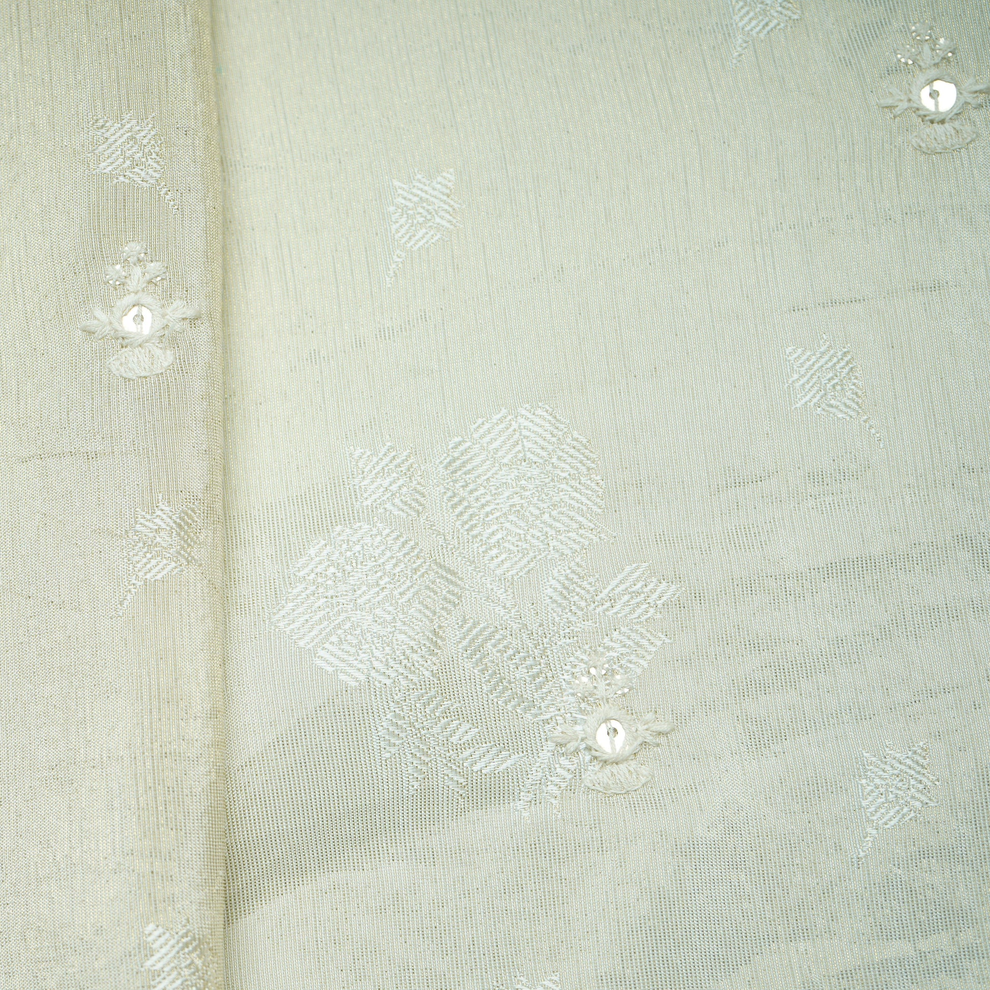 Golden Floral Border Sequins Woven Zari Work Tissue Organza Fabric 15366