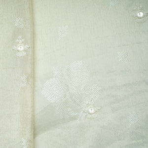 Golden Floral Border Sequins Woven Zari Work Tissue Organza Fabric 15366
