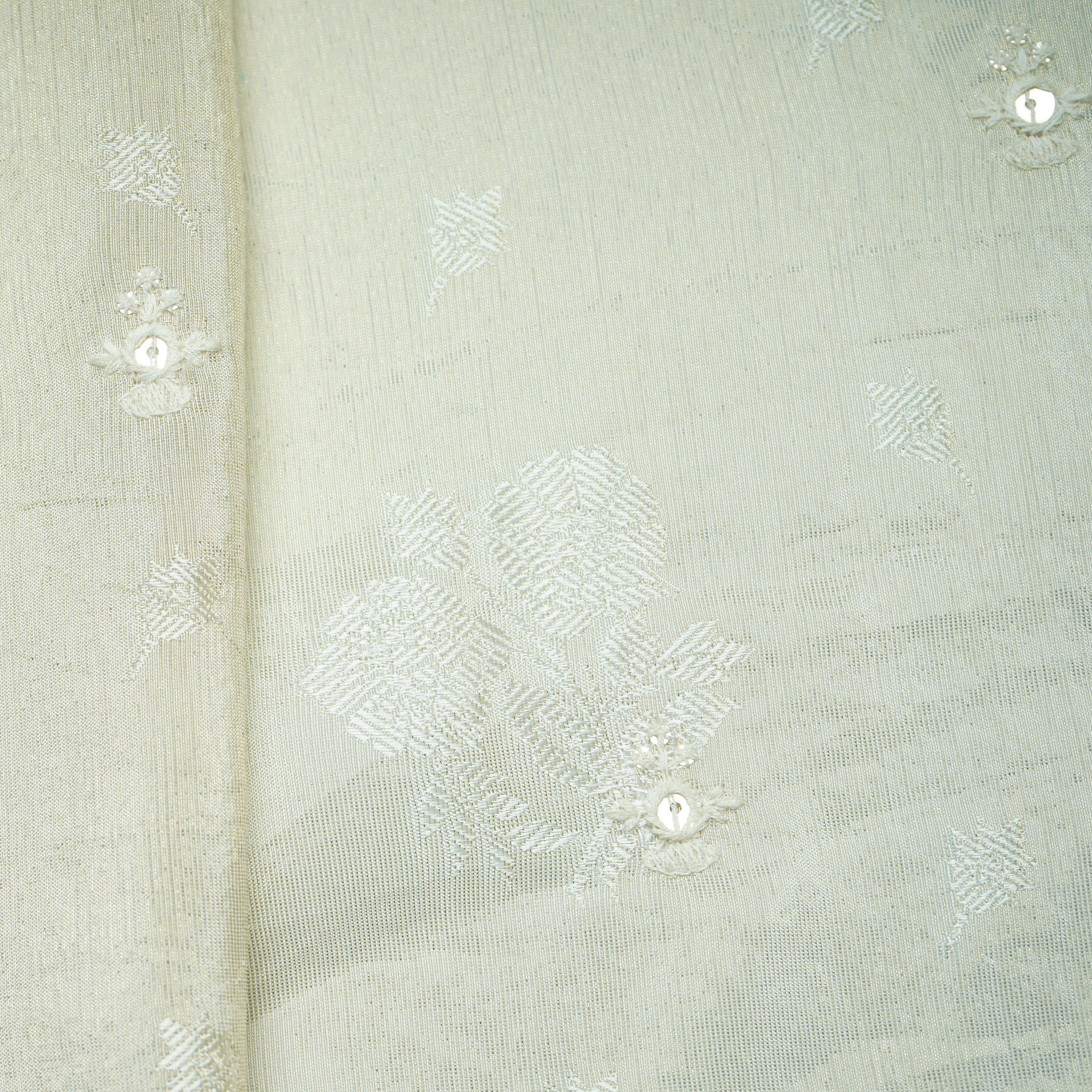 Golden Floral Border Sequins Woven Zari Work Tissue Organza Fabric 15366