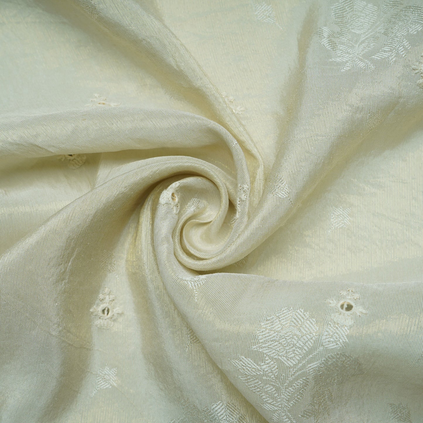 Golden Floral Border Sequins Woven Zari Work Tissue Organza Fabric 15366