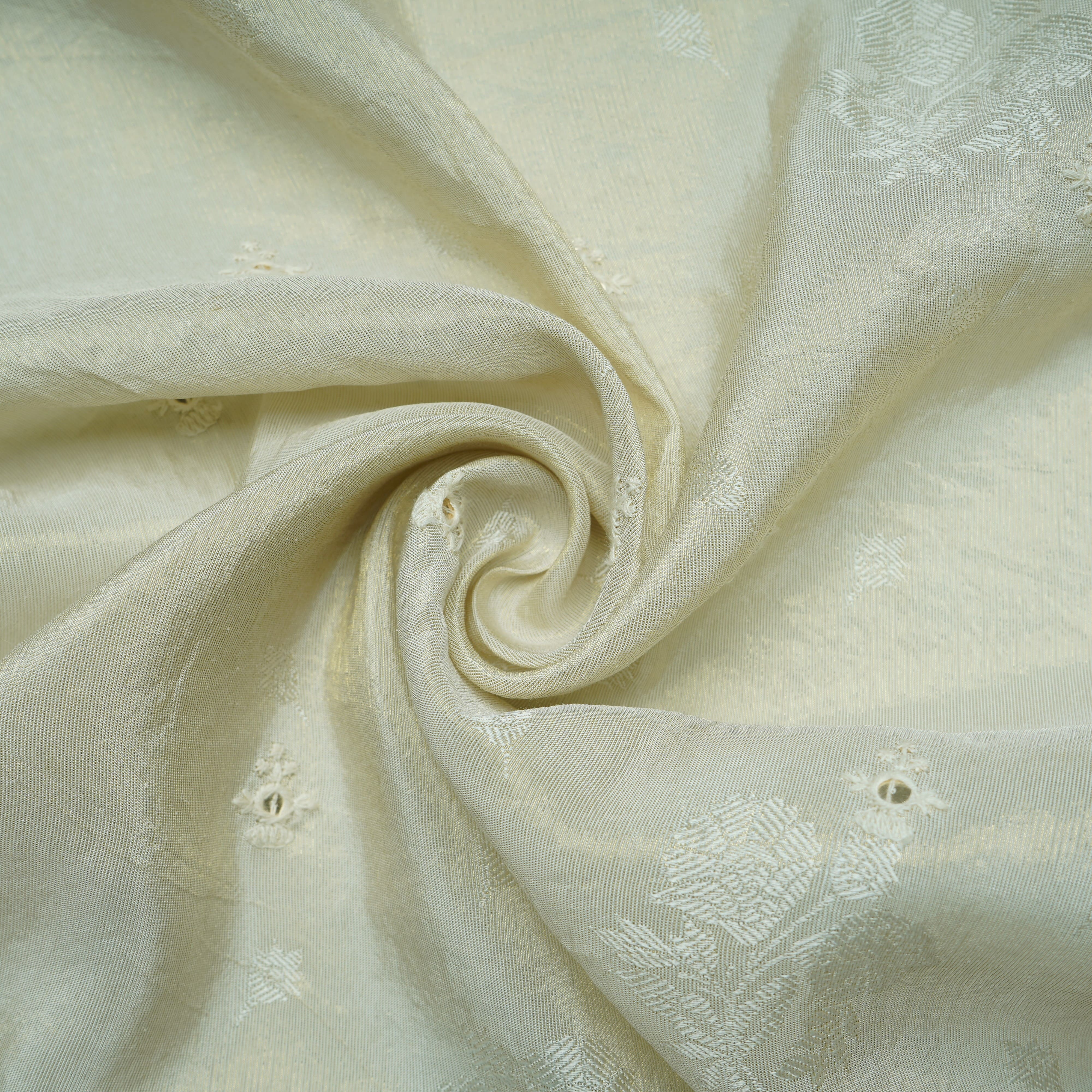 Golden Floral Border Sequins Woven Zari Work Tissue Organza Fabric 15366