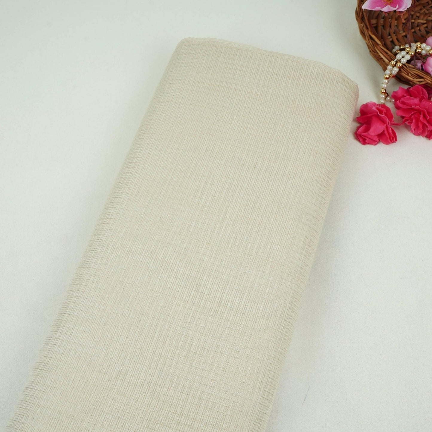 Off White Dyeable Checks Tissue Fabric AC-32451