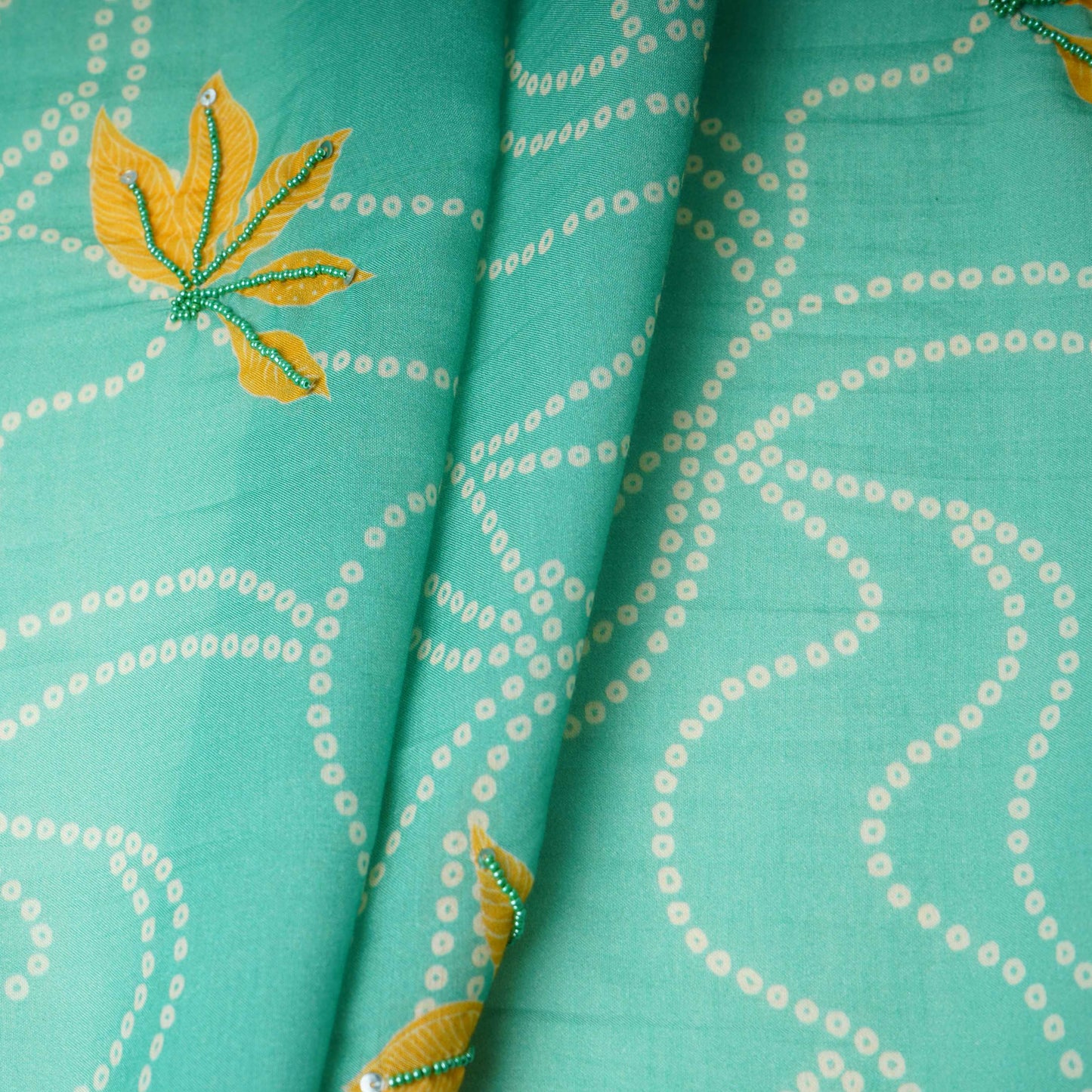Blue Bandhani Cutdana Mul Chanderi Fabric VF-30645