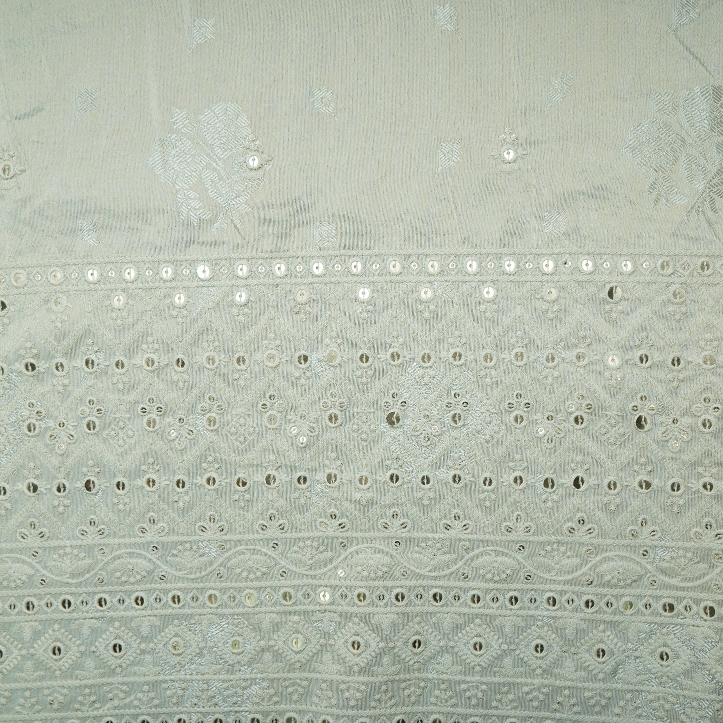 Dull Gold Thread Sequins Border Embroidery Viscose Tissue Fabric 15891