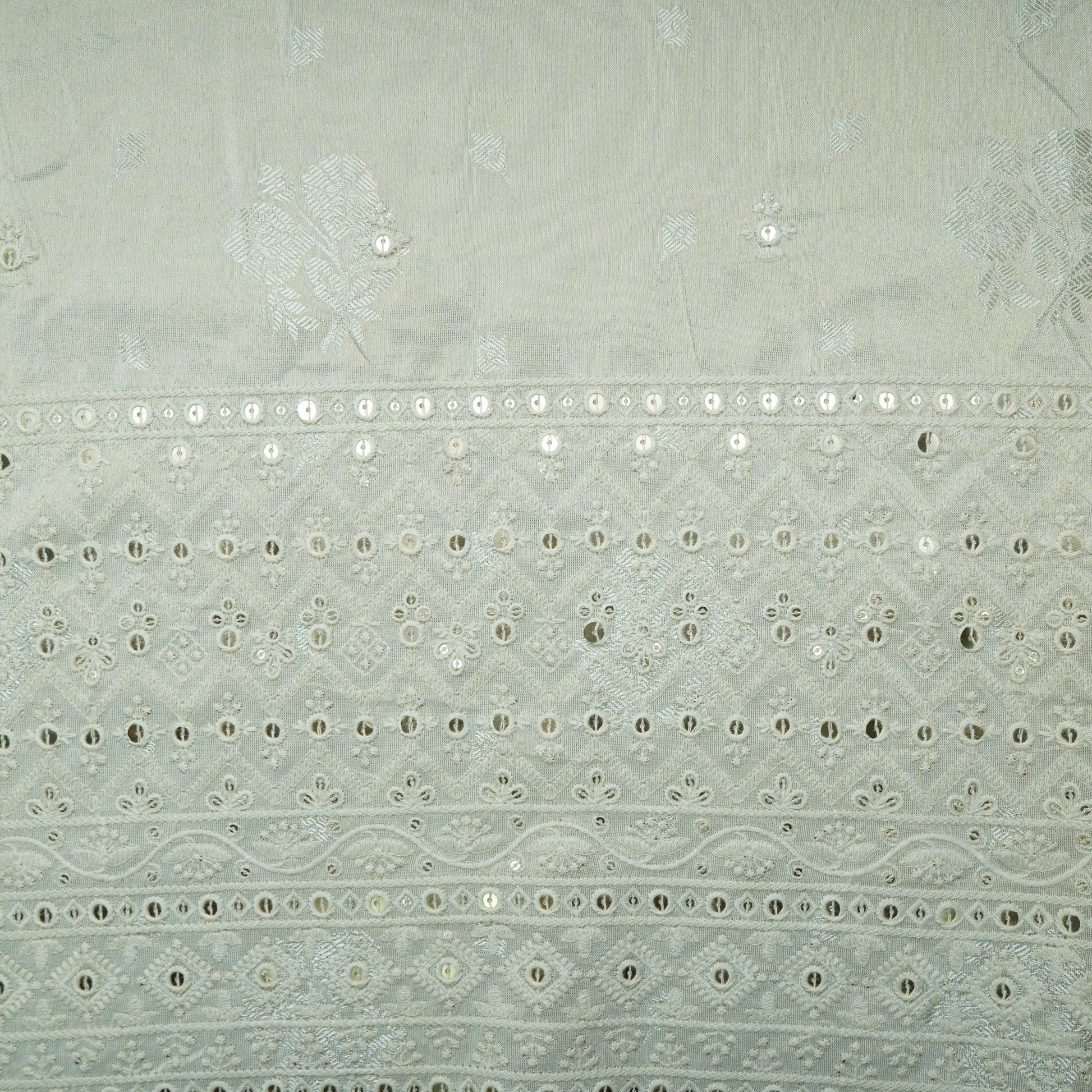 Dull Gold Thread Sequins Border Embroidery Viscose Tissue Fabric 15891