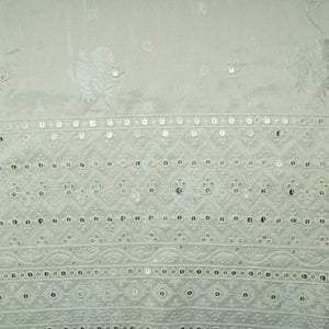 Dull Gold Thread Sequins Border Embroidery Viscose Tissue Fabric 15891