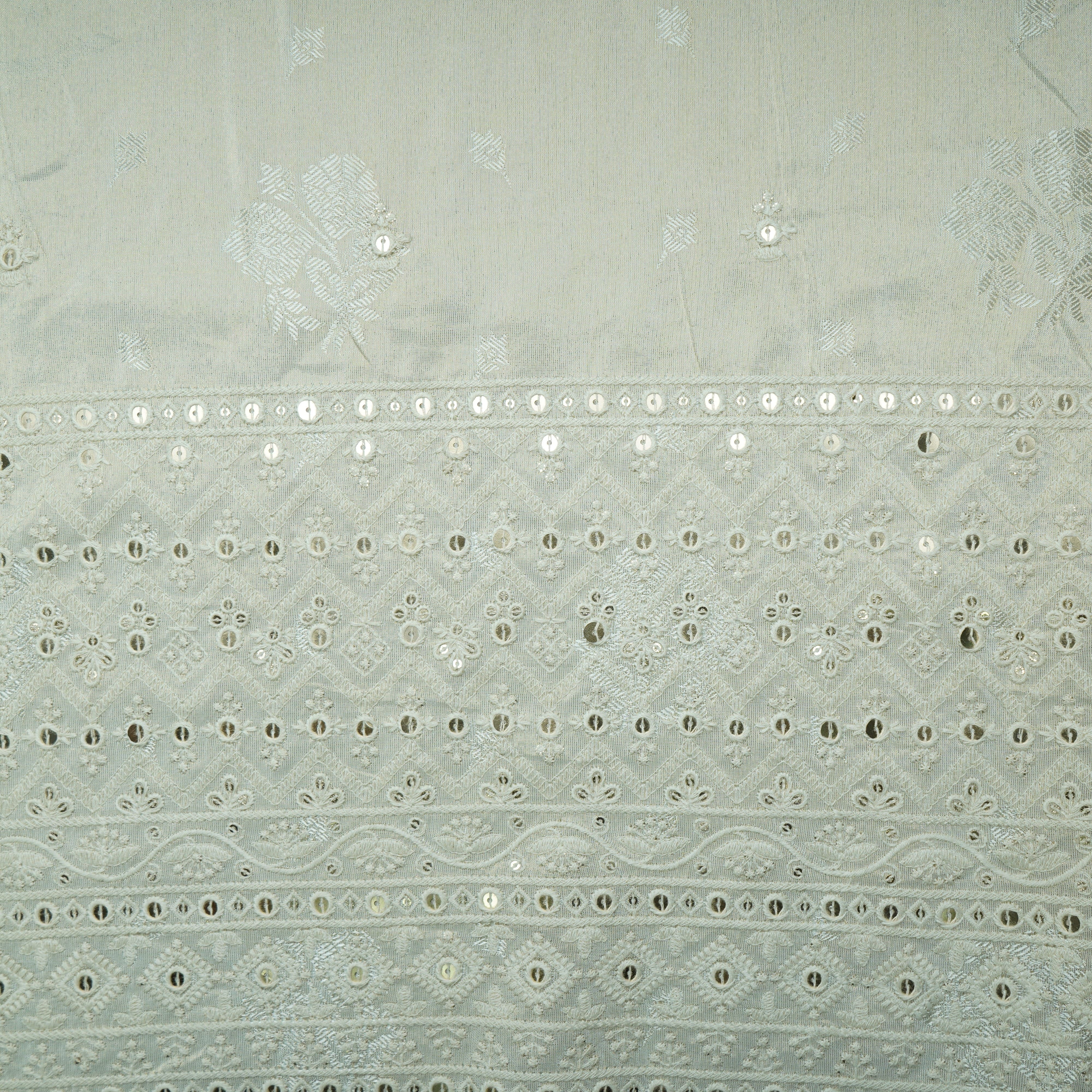 Dull Gold Thread Sequins Border Embroidery Viscose Tissue Fabric 15891