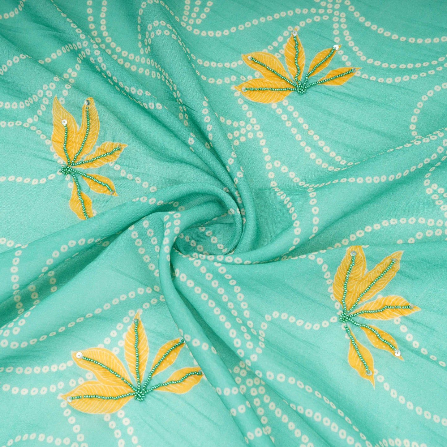 Blue Bandhani Cutdana Mul Chanderi Fabric VF-30645