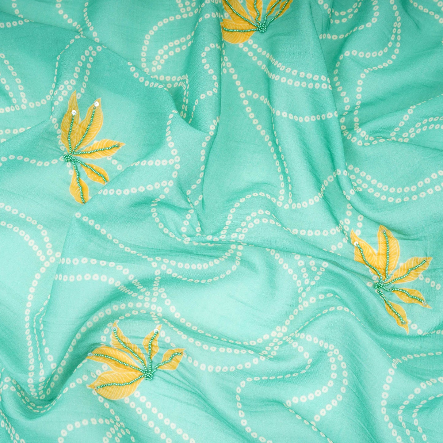 Blue Bandhani Cutdana Mul Chanderi Fabric VF-30645