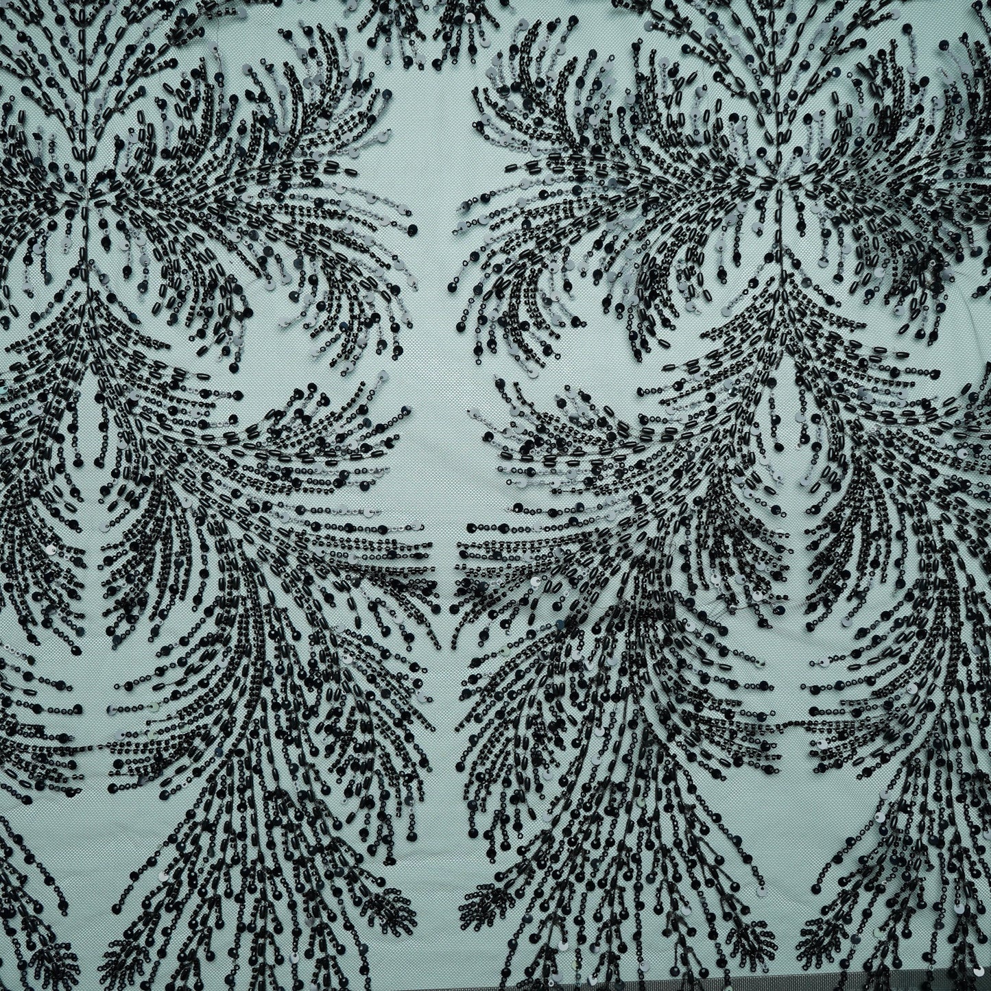 Black Rice Beads Sequins Embroidery Net Fabric 17917