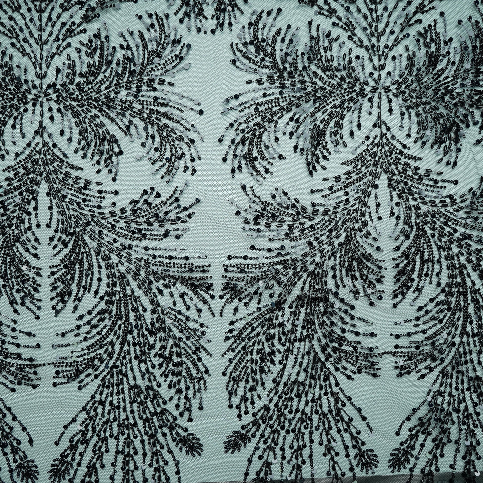 Black Rice Beads Sequins Embroidery Net Fabric 17917