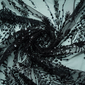 Black Rice Beads Sequins Embroidery Net Fabric 17917