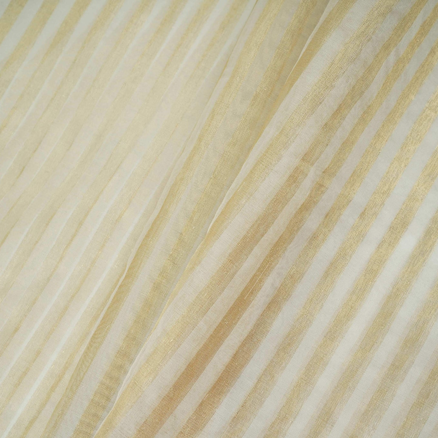 Off White Dyeable Golden Stripes Tissue Fabric AC-32447
