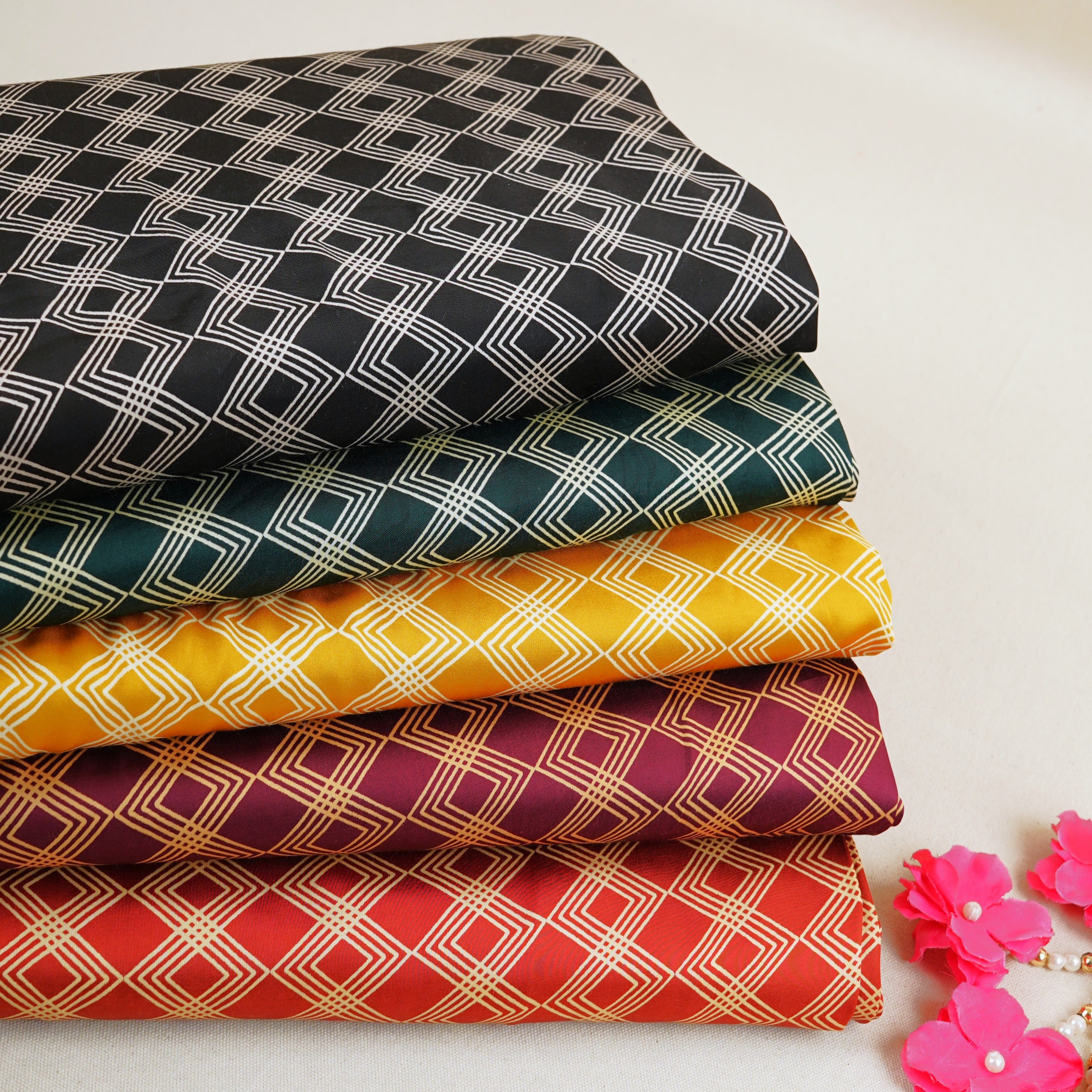 Yellow Geomatrical Print Modal Satin SN-29514 - TradeUNO