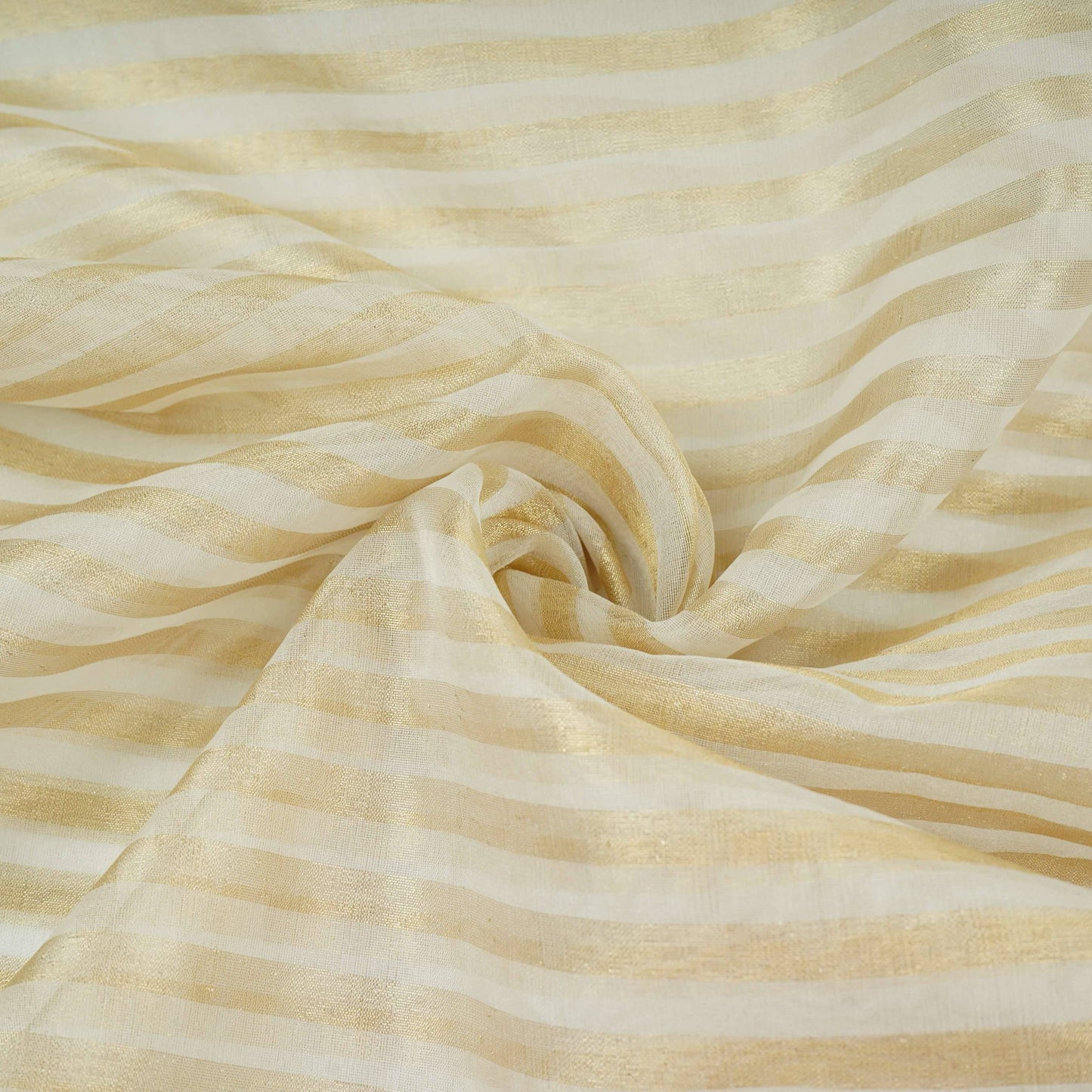 Off White Dyeable Golden Stripes Tissue Fabric AC-32447