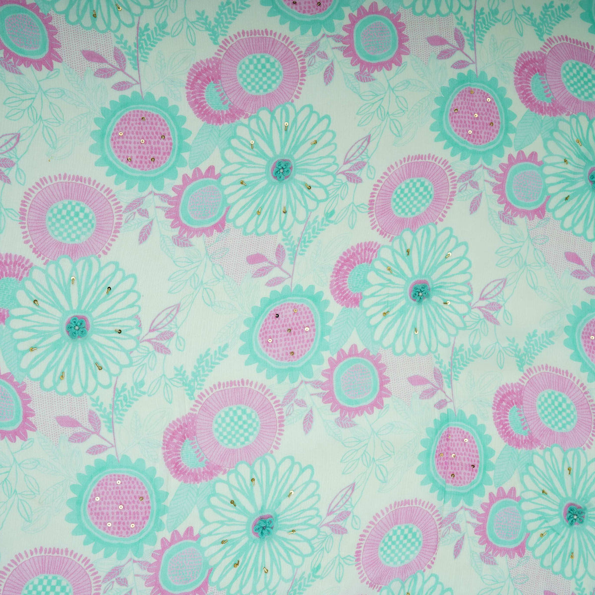 Pink With Multicolor Floral Cutdana Chinnon Fabric VF-30638 - TradeUNO