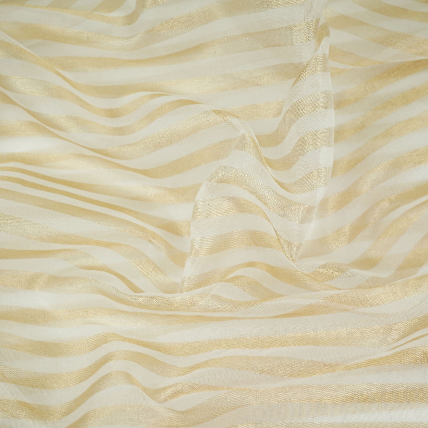 Off White Dyeable Golden Stripes Tissue Fabric AC-32447