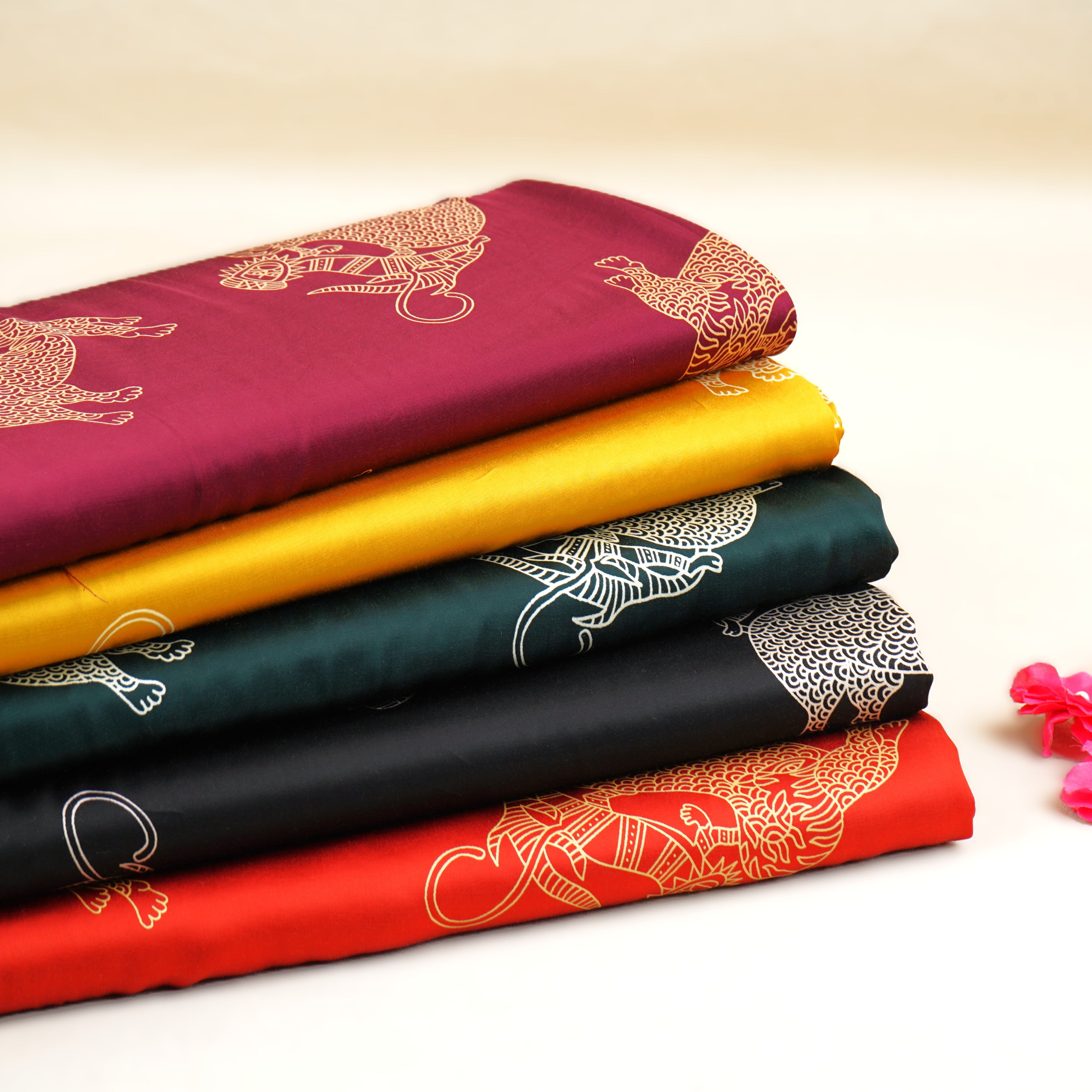 Dark Green Gond art Print Modal Satin SN-29516 - TradeUNO