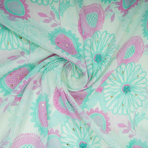 Pink With Multicolor Floral Cutdana Chinnon Fabric VF-30638 - TradeUNO