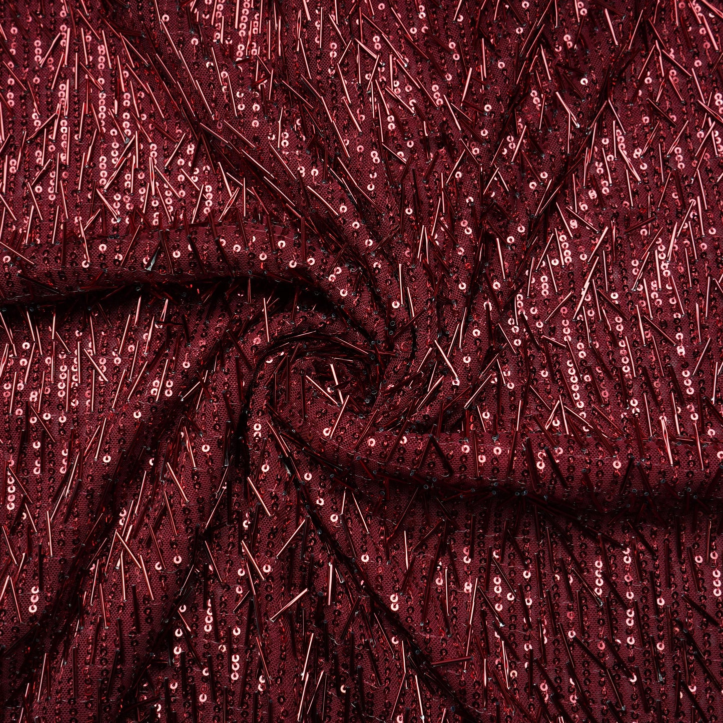 Maroon 3D Hanging Tassles Power Net Fabric 18799