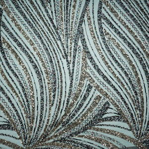 Black Abstract Pearl Heavy Sequins Embroidery Net Fabric 15009