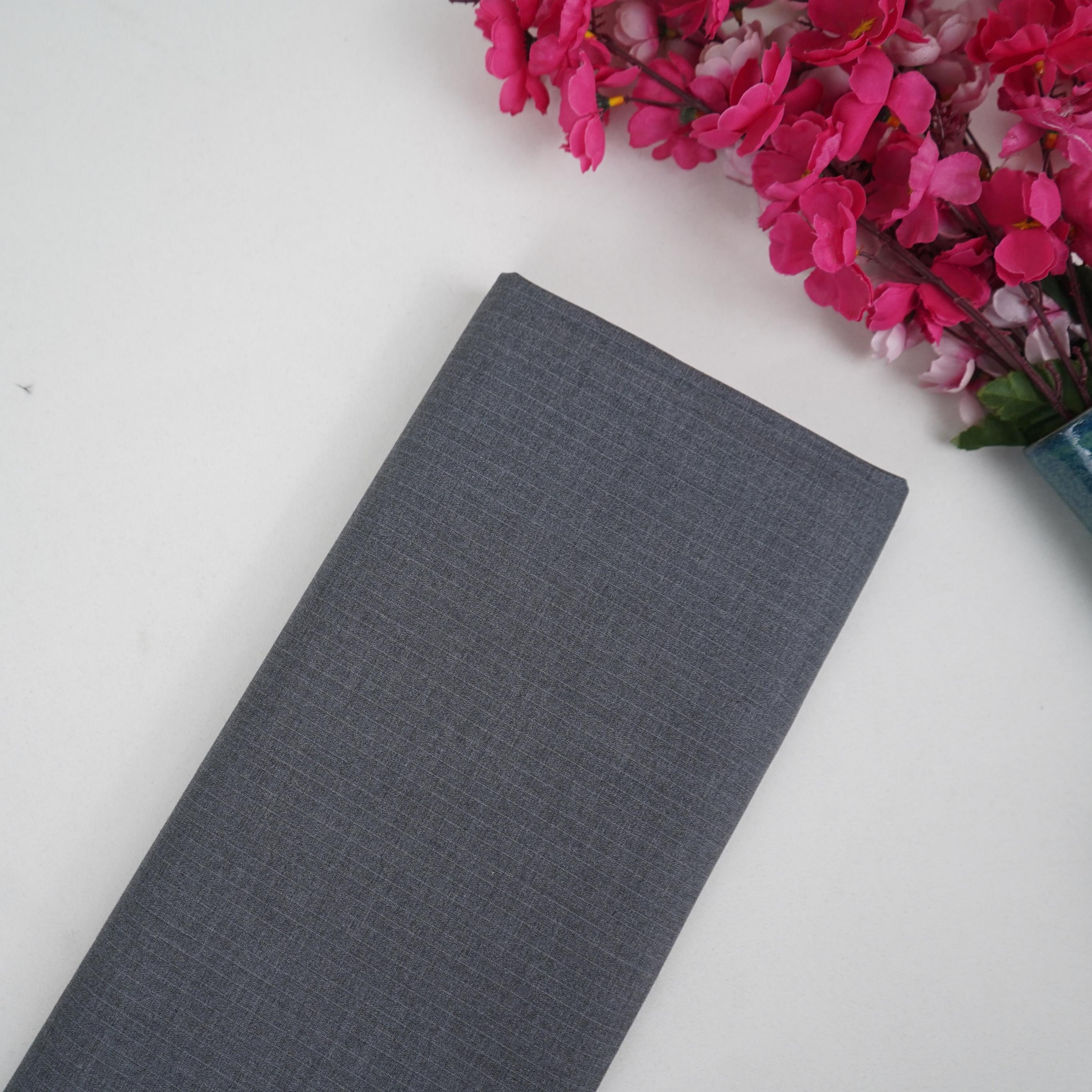 Charcoal Grey Pin Stripes Suiting Fabric ASMI-31285 - TradeUNO