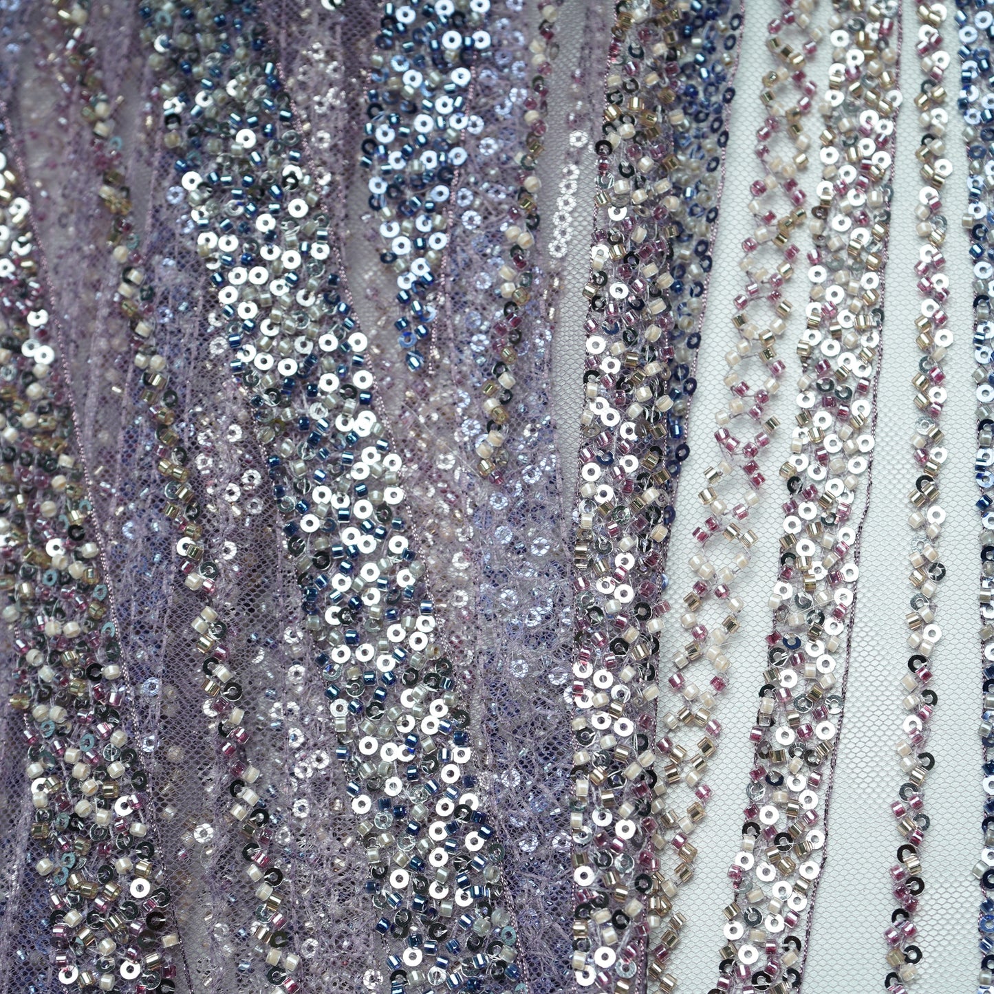 Purple Pearl Heavy Sequins Embroidery Net Fabric 15011