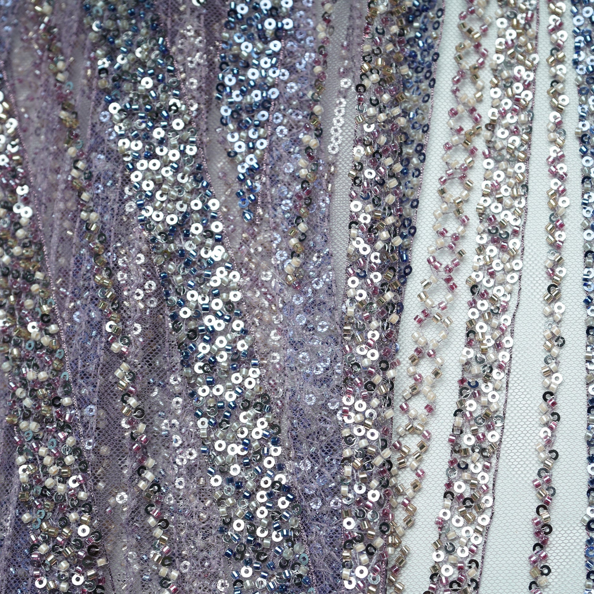 Purple Pearl Heavy Sequins Embroidery Net Fabric 15011