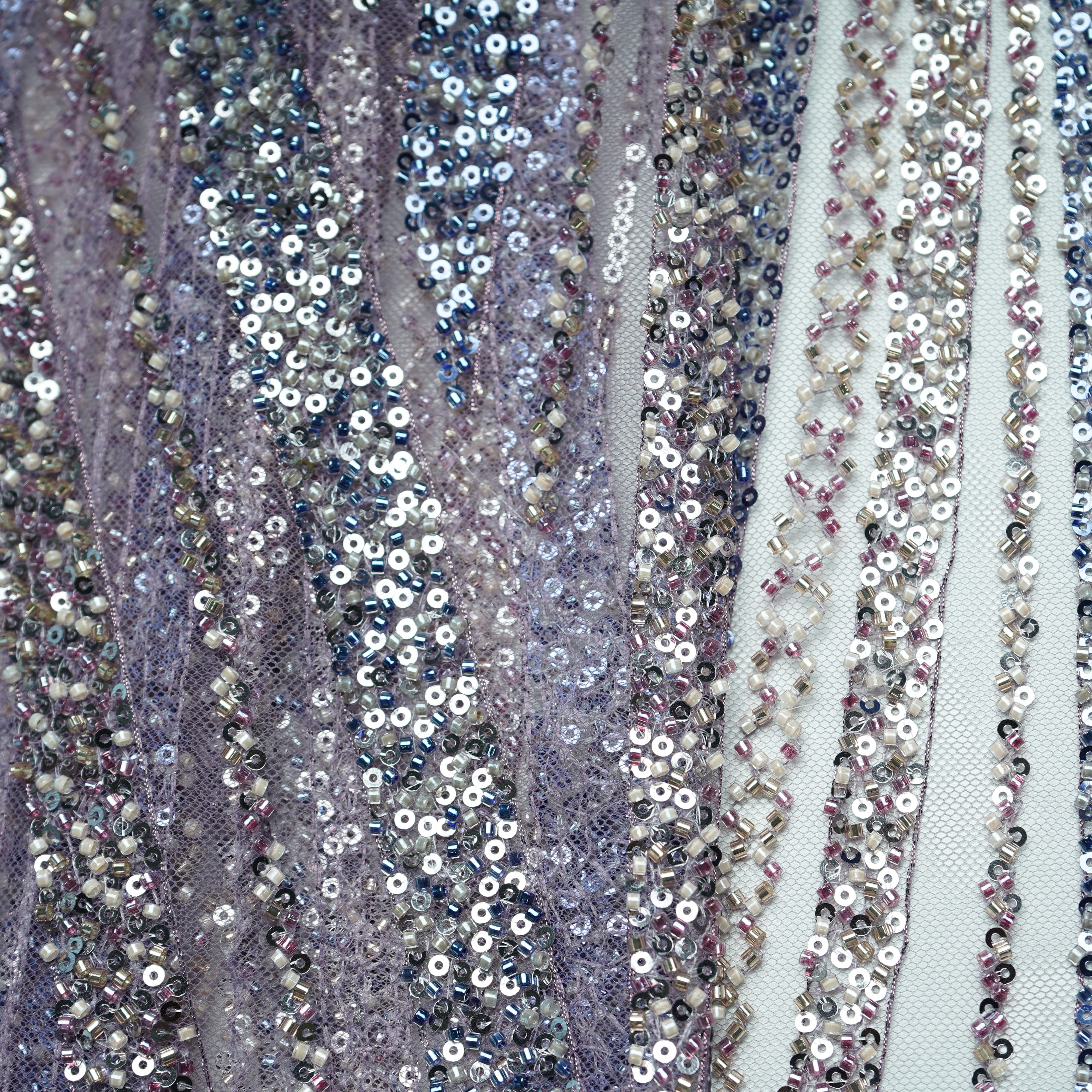 Purple Pearl Heavy Sequins Embroidery Net Fabric 15011