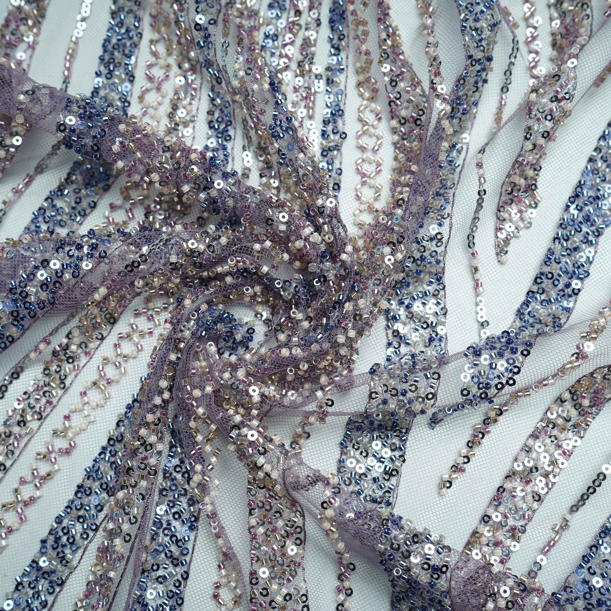Purple Pearl Heavy Sequins Embroidery Net Fabric 15011