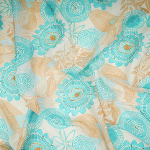 Blue & Beige Floral Hand Embroidery Chinnon Fabric VF-30659 - TradeUNO