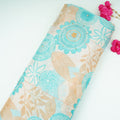Blue & Beige Floral Hand Embroidery Chinnon Fabric VF-30659