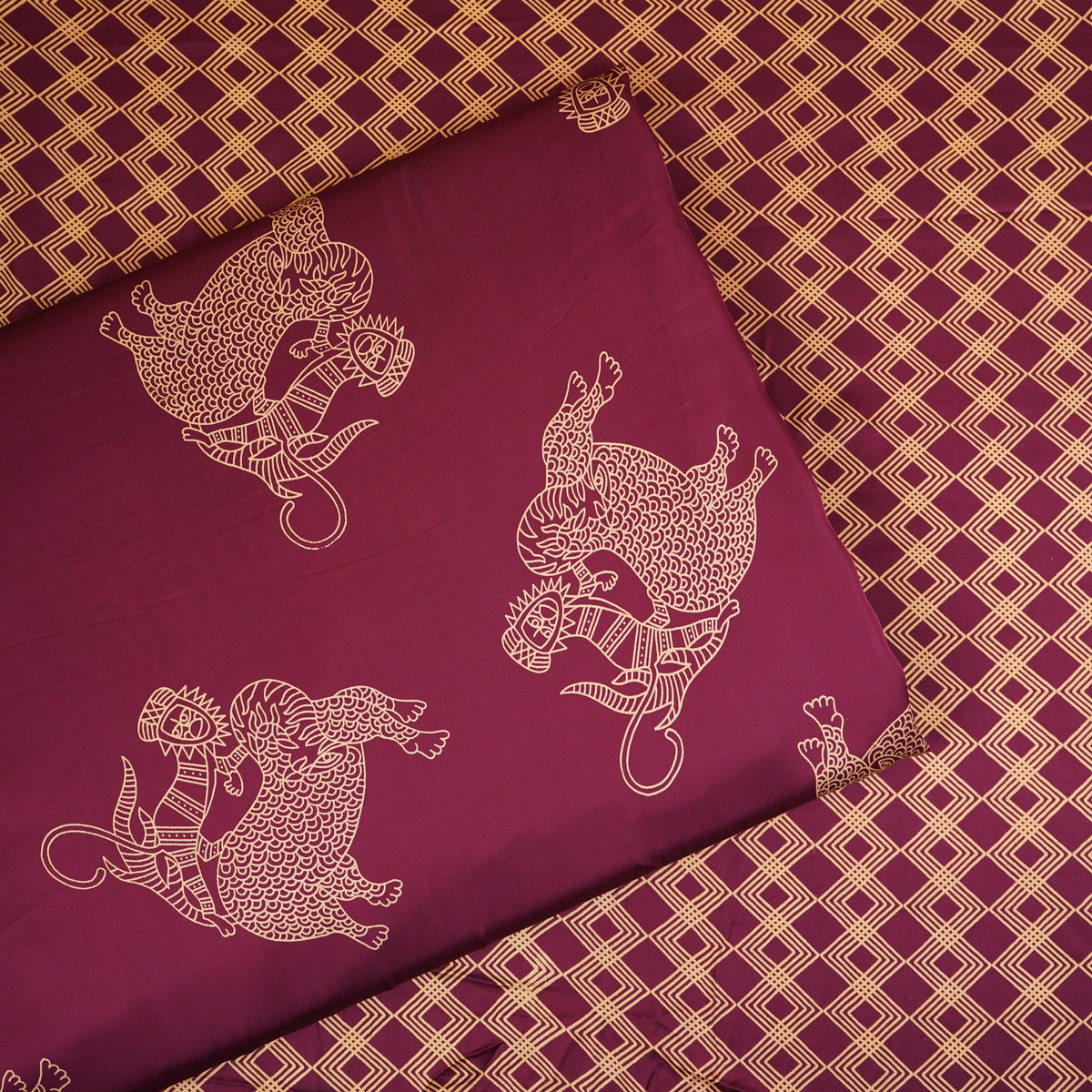 Wine Geomatrical Print Modal Satin SN-29510 - TradeUNO