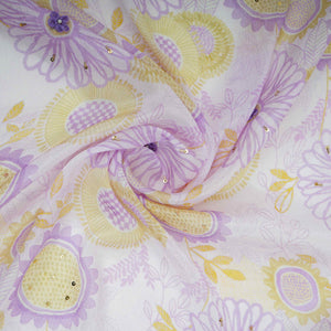 Light With Multicolor Floral Cutdana Chinnon Fabric VF-30639 - TradeUNO
