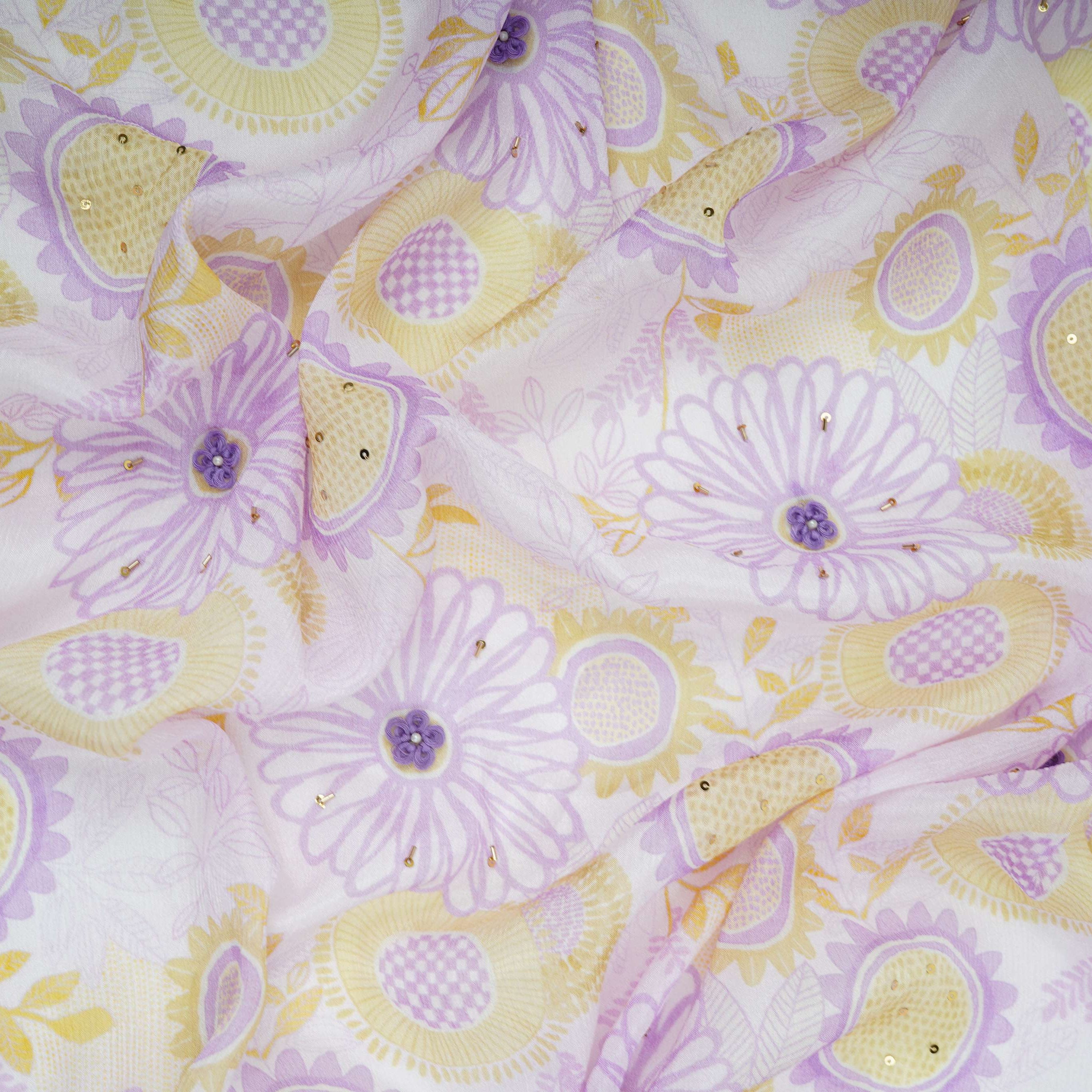 Light With Multicolor Floral Cutdana Chinnon Fabric VF-30639 - TradeUNO
