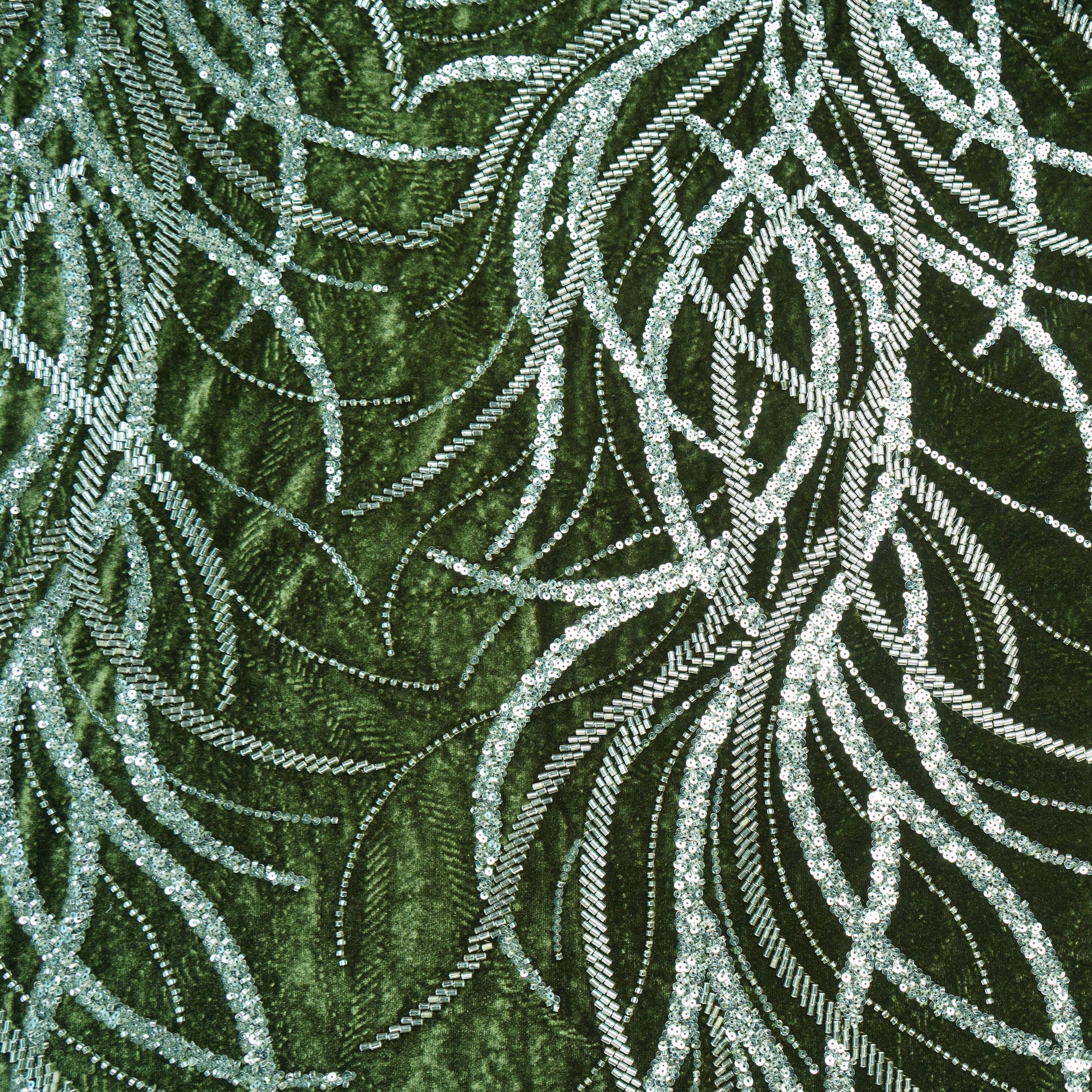 Green Sequins Cutdana Embroidery Velvet Fabric 19993