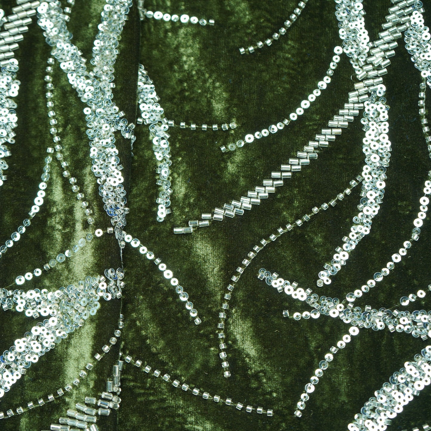 Green Sequins Cutdana Embroidery Velvet Fabric 19993
