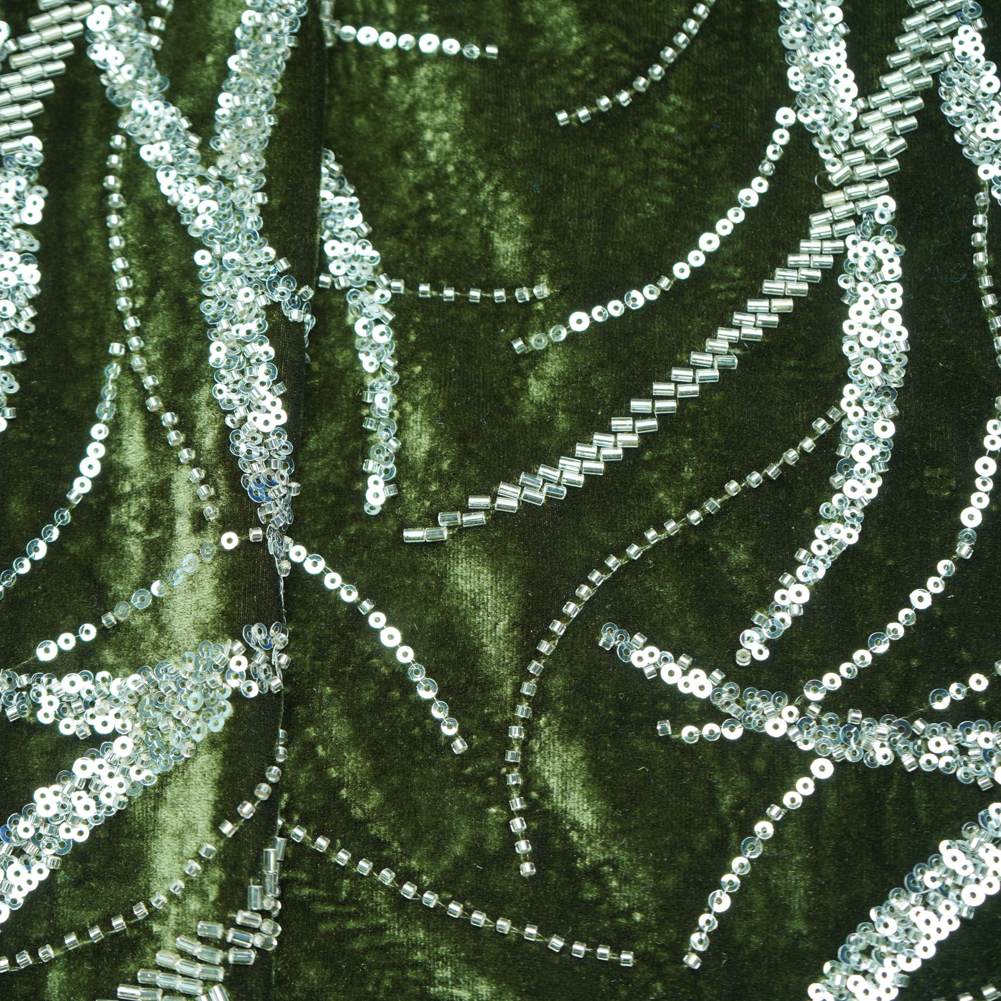 Green Sequins Cutdana Embroidery Velvet Fabric 19993