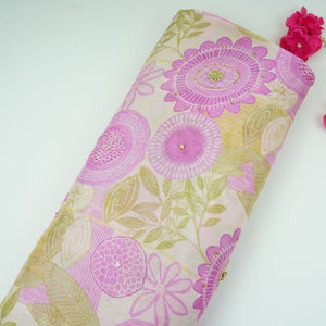 Off White With Lavender Floral Print Chinnon Fabric VF-30662 - TradeUNO