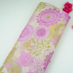 Off White With Lavender Floral Print Chinnon Fabric VF-30662
