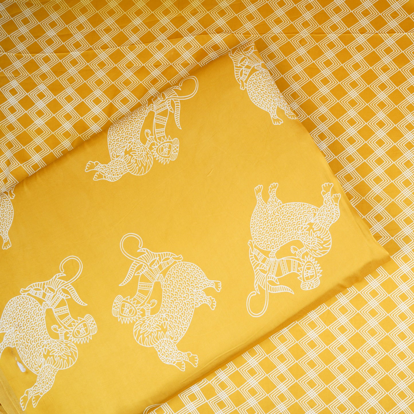 Yellow Geomatrical Print Modal Satin SN-29514