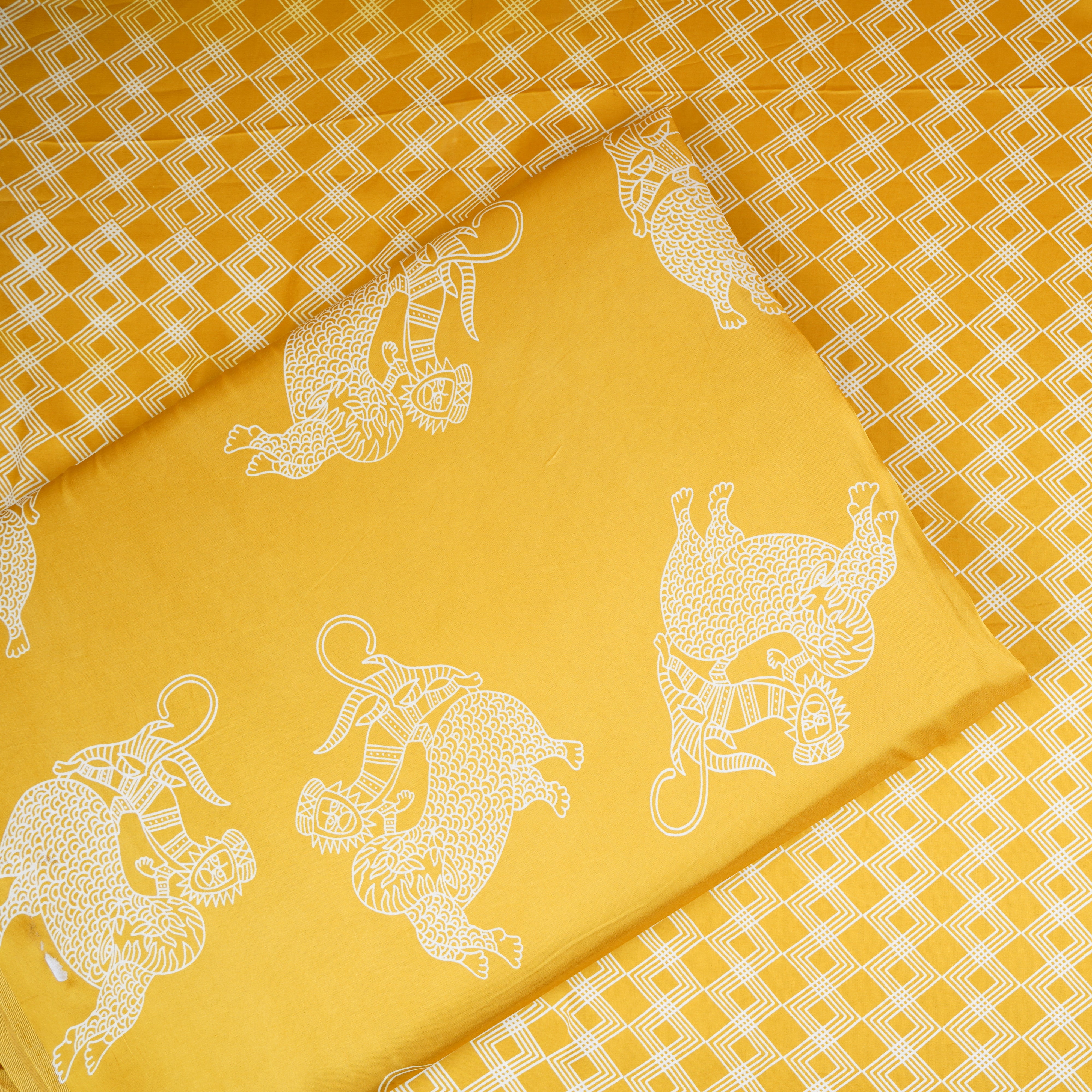 Yellow Geomatrical Print Modal Satin SN-29514 - TradeUNO
